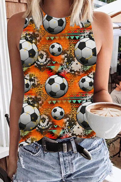 Retro Western Leopard Soccer Ball Soccer Mom Print Tank Top