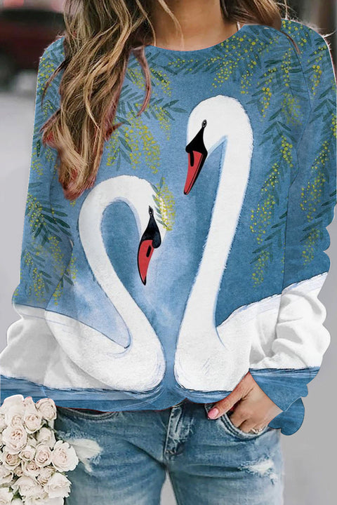 White Swan In Love Print Sweatshirt