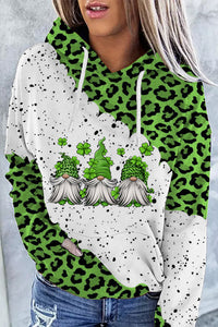 Green Leopard Leaf Clover Gnomes Print Hoodie