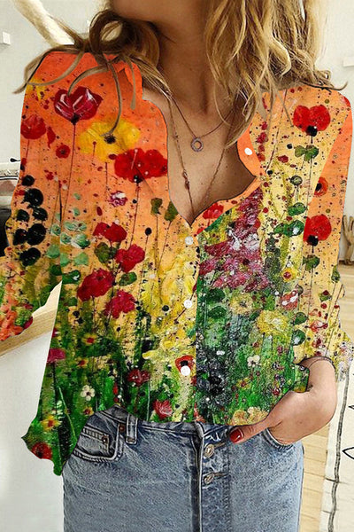Casual Flower Bouquet Abstract Paintings Long Sleeve Shirt