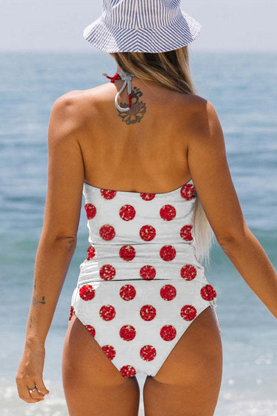 Red Polka Dots Love Print Bikini Swimsuit