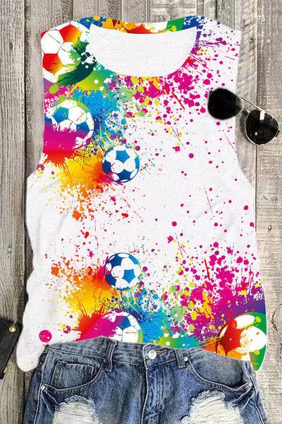 Colorful Retro Splatter Soccer Ball Soccer Mom Print Tank Top