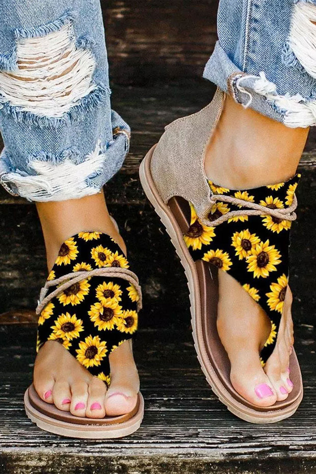 Women’s Fashion Sunflower Zipper Flat Sandals