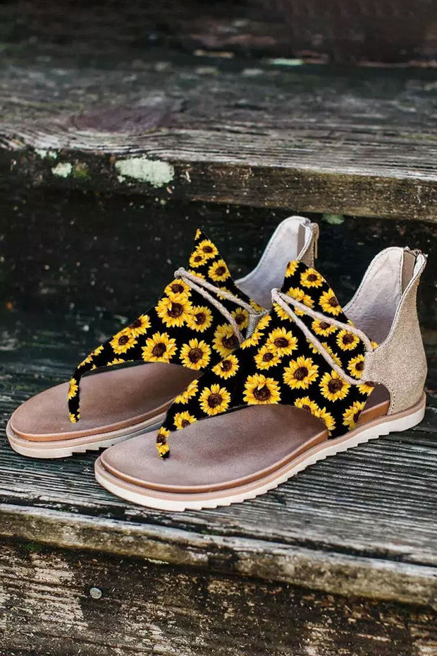 Women’s Fashion Sunflower Zipper Flat Sandals