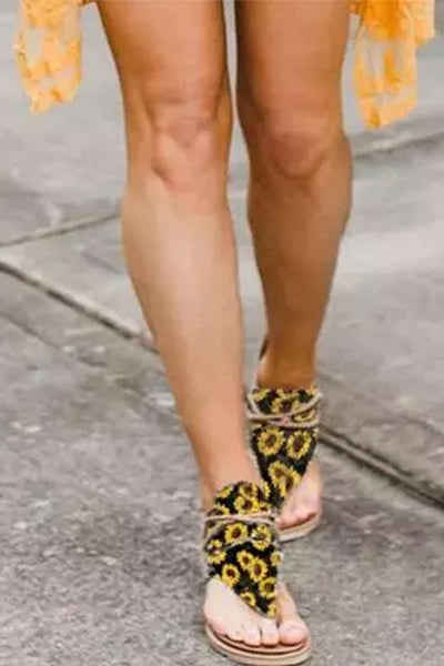 Women’s Fashion Sunflower Zipper Flat Sandals