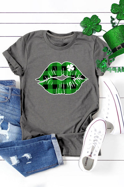 Green Plaid Clover Lips T-shirt