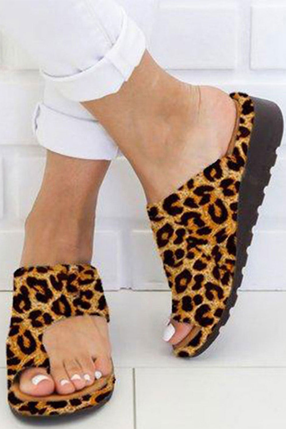 Summer Leopard Low Wedge Sandals Flip Flops