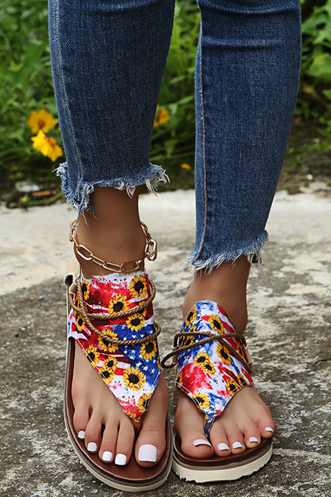 American Flag Sunflower Print Sandals Vintage Flip Flops