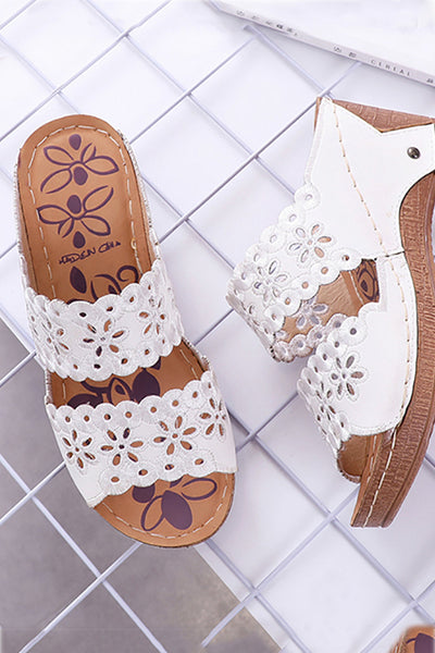 Wedge Heel Embroidery Hollow-out Slippers