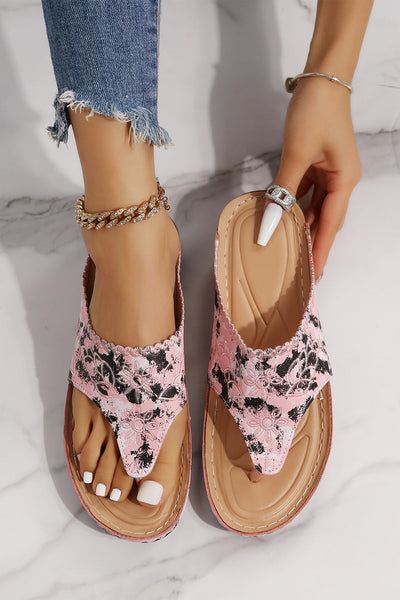 Pink Floral Embroidered Platform Sandals