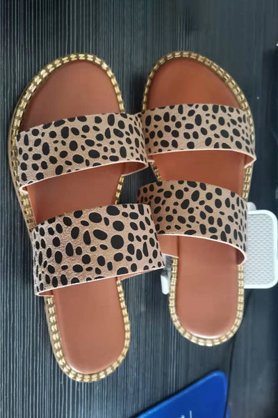 Leopard Double Straps Flat Slippers