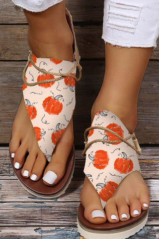 Pumpkin Print Comfort Summer Flat Sandals