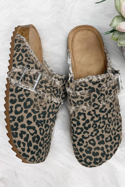 Buckle Strap Frayed Canvas Slip On Slippers Casual Slippers