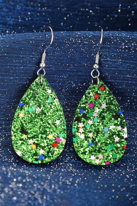 Green Sequin Teardrop Hook Earrings