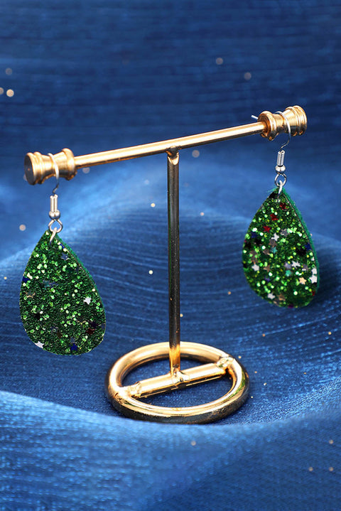 Green Sequin Teardrop Hook Earrings