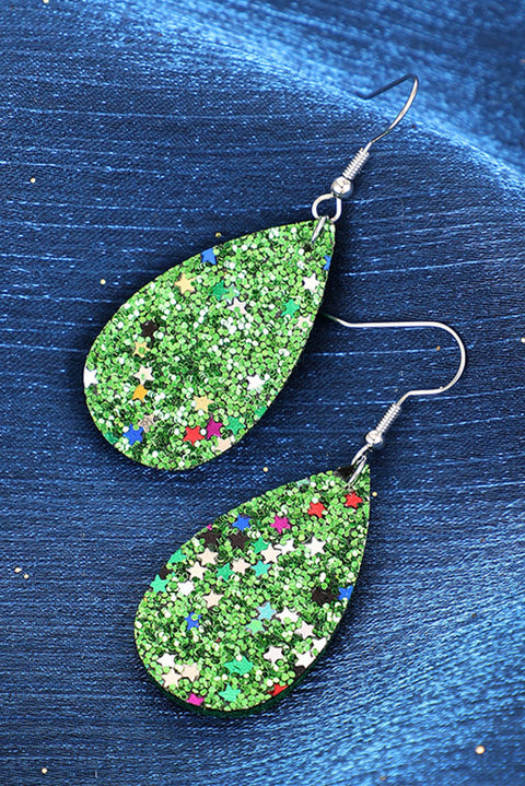 Green Sequin Teardrop Hook Earrings