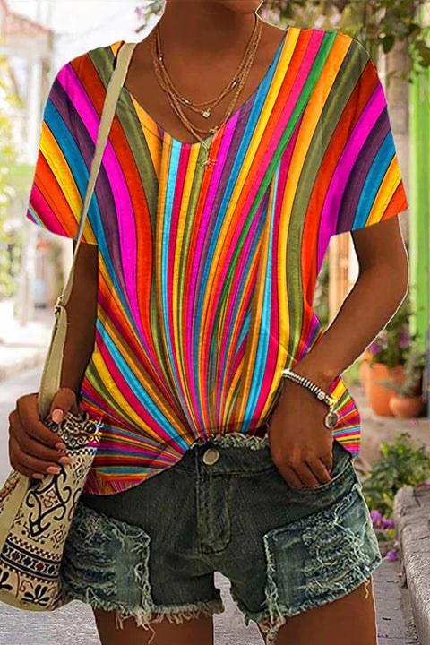 Cinco De Mayo Mexican Western Striped Print V Neck T-shirt