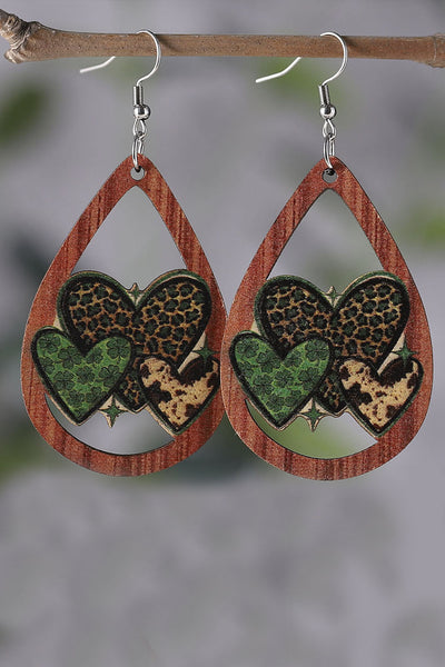 Green Leopard Clover Hearts Earrings