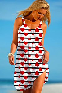 Striped Heart Print Sleeveless Dress