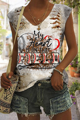 Baseball Day My Heart Is On That Field Printed Sleeveless V-neck Tank