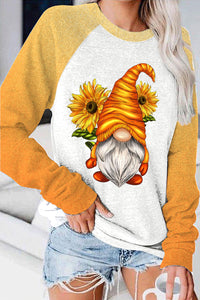 Sunflower Gnome Gradient Print Sweatshirt