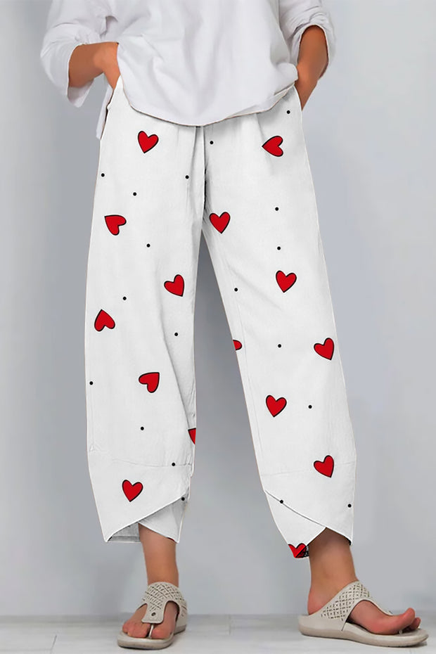 Love Heart-Shaped Polka Print Casual Pants