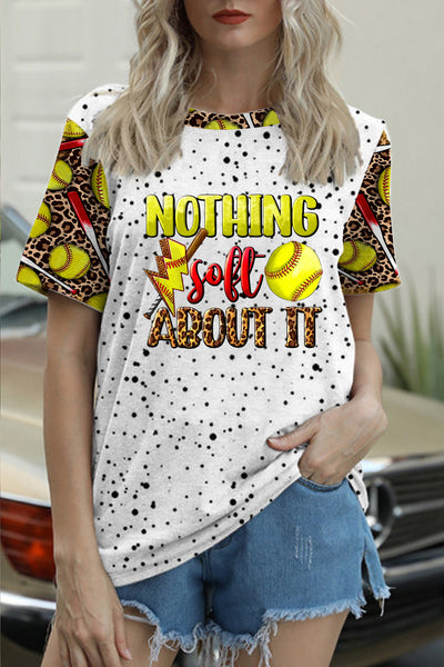 Western Nothing Soft About It Softball Sport Polka Dots Print O-neck Short Sleeve T-shirt