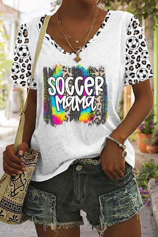 Soccer Mama Colorful Leopard Print V-Neck T-Shirt