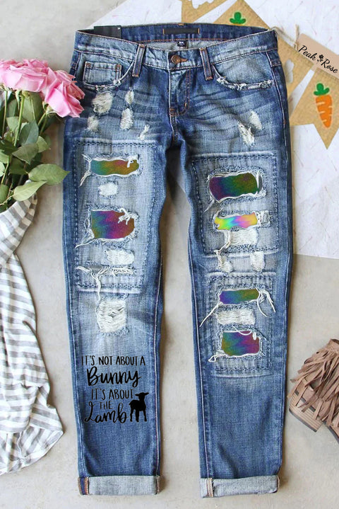 It’s Not About The Bunny It’s About The Lamb Tie-Dye Ripped Denim Jeans