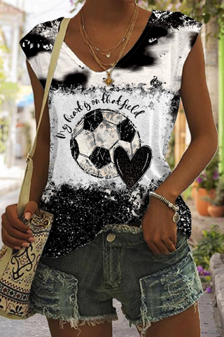 Soccer Day My Heart Is On That Field Printed Sleeveless V-neck Tank