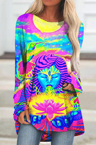 Retro Hippie Art Goddess Tie Dye Print Tunic