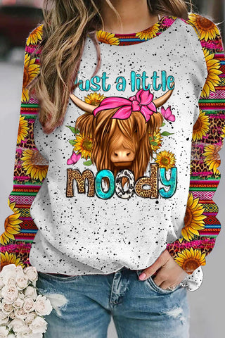 Just A Little Moody Western Leopard Sunflower Print Sweatshirt