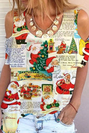 Christmas Santa Claus Cold Shoulder T-shirt