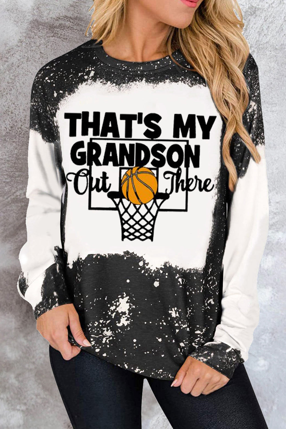 That's My Grandson Out There Basketball Mom Grandma Bleached Print Sweatshirt
