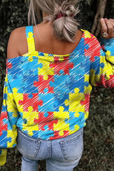 Autism Seeing The World Differently Printed Off-Shoulder Blouse