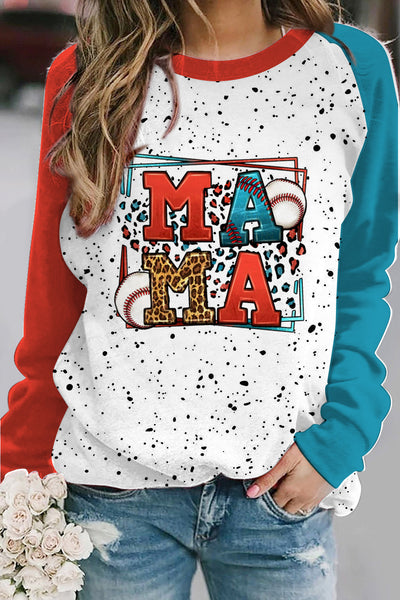 Casual Leopard Baseball Mama Polka Dots Print Sweatshirt