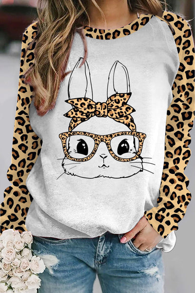 Cute Bunny With Leopard Bandana And Glasses Print Sweatshirt