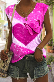 Glitter Heart Butterfly Sparkles Print Tank Top