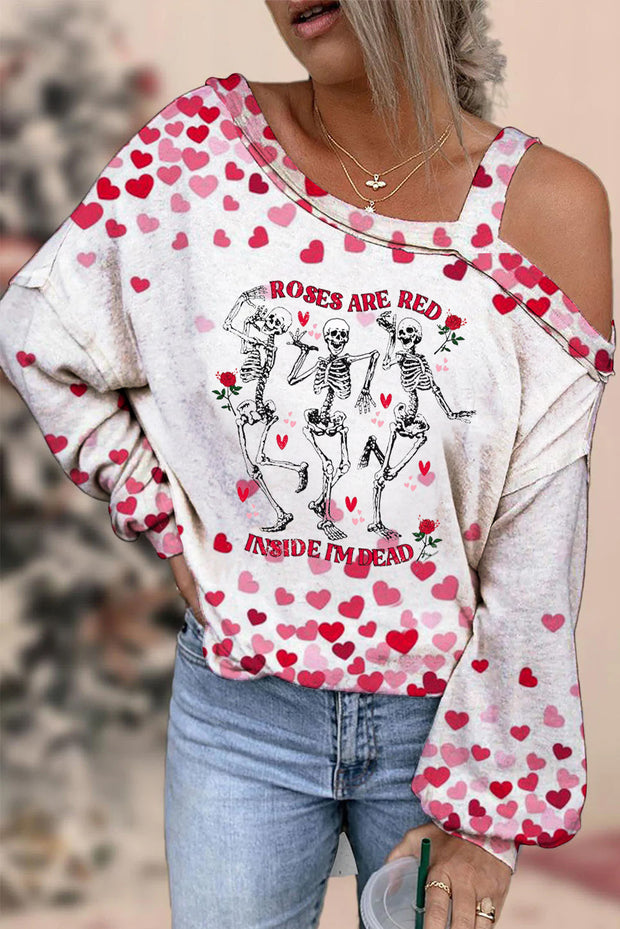 Roses Are Red Inside I'm Dead Print Off-shoulder Blouse