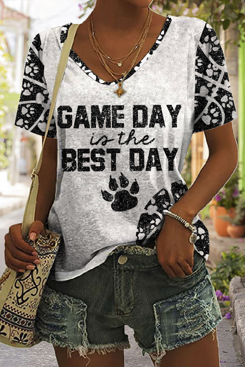 Game Day Is The Best Day & Pets Paw Basketball Pattern Tie-Dye V Neck T-shirt