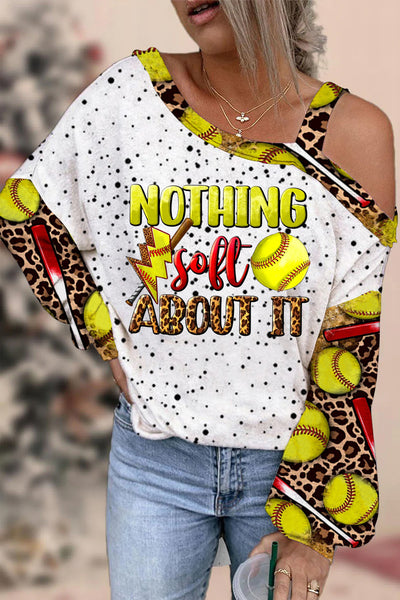 Western Nothing Soft About It Softball Sport Polka Dots Print Off-Shoulder Blouse