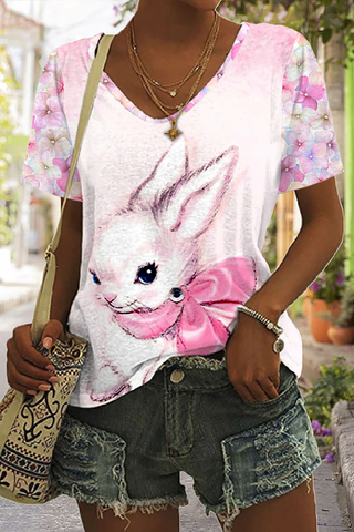Easter Bunny Thinking Of You At Easter Printed V Neck T-shirt