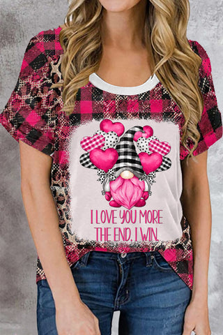Gnomes Love Heart-Shaped Balloons Leopard Plaid Print T-Shirt