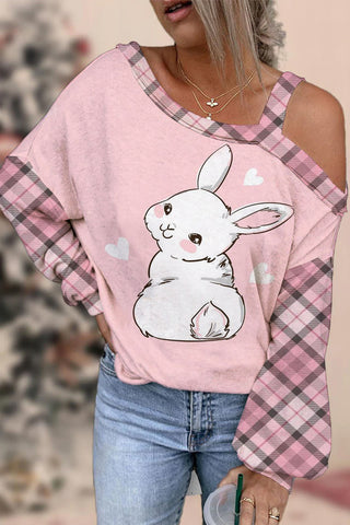 Cute Rabbit Print Off-shoulder Blouse