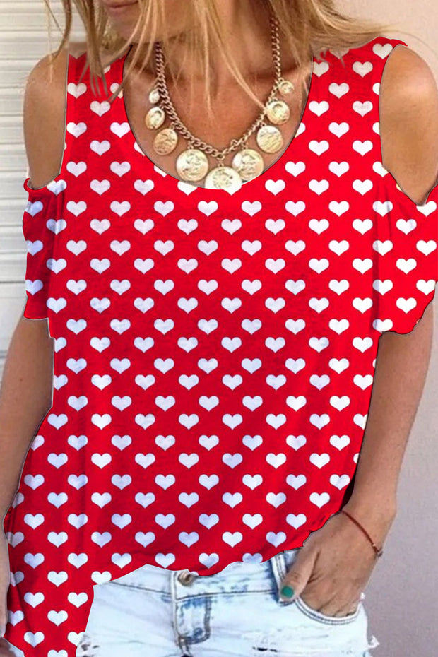 Love Heart Cold Shoulder T-Shirt