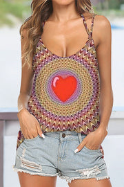 Hearts Apparent Movement Retro Print Beach Halter Top