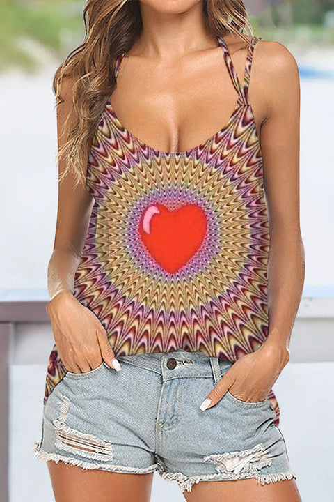 Hearts Apparent Movement Retro Print Beach Halter Top