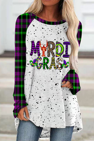 Mardi Gras Plaid Crawfish With Fleur De Lis Polka Print Tunic