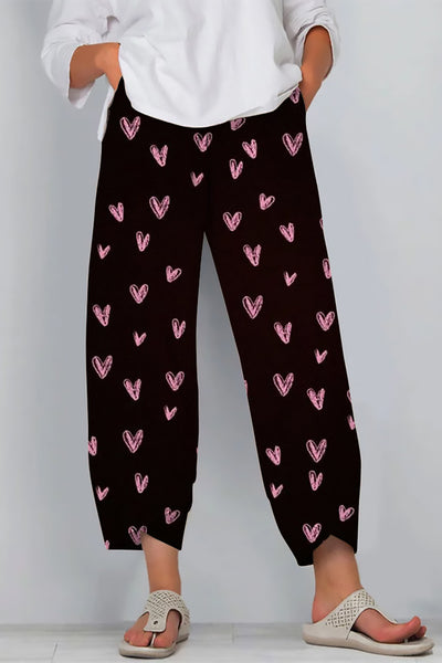 Love Heart-Shaped Print Casual Pants