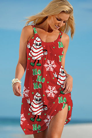 Christmas Tree Cakes Print Sleeveless Dress